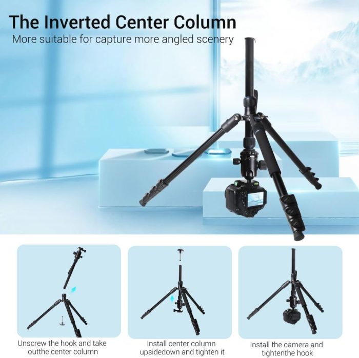 71" Camera Tripod Lightweight Foldable Aluminum Tripod & Monopod with 360° Ball Head Payload 33lbs, Adjustable Height Tripod Professional Travel Tripod for DSLR Camera Shooting Smartphone - Image 6