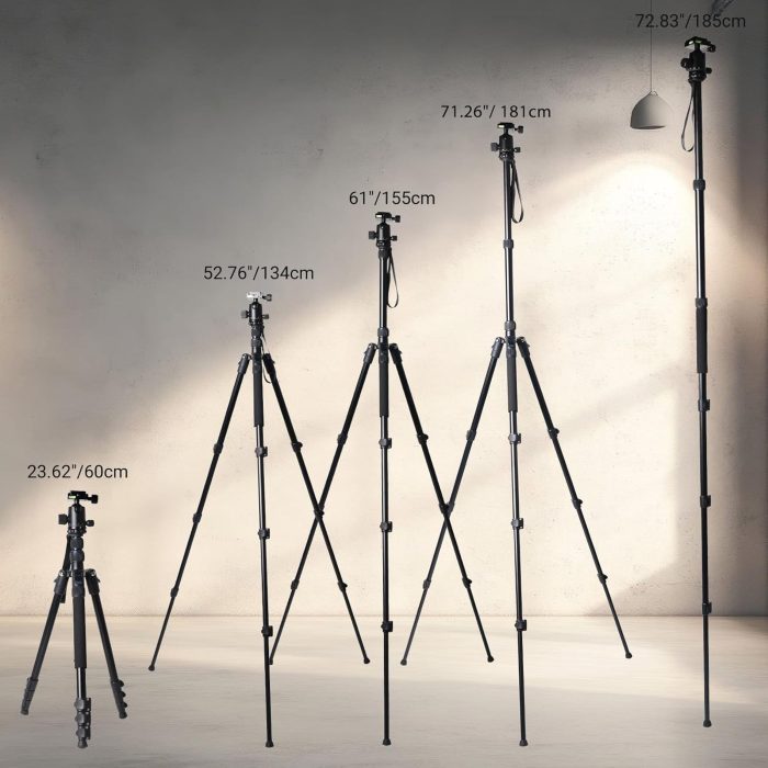 71" Camera Tripod Lightweight Foldable Aluminum Tripod & Monopod with 360° Ball Head Payload 33lbs, Adjustable Height Tripod Professional Travel Tripod for DSLR Camera Shooting Smartphone - Image 5