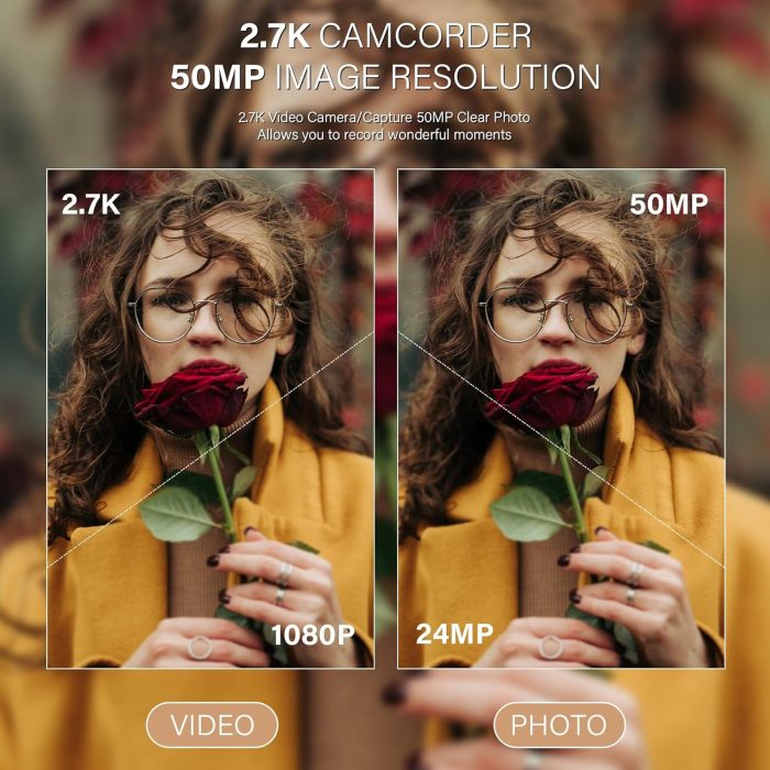 Camcorder Video Camera QHD 2.7K 50MP 16X Digital Zoom Vlogging Camera with LED Fill Light for YouTube, 2.8 Inch 270 Degree Rotation LCD Screen Camcorder with 32GB SD Card and Two Batteries - Image 2
